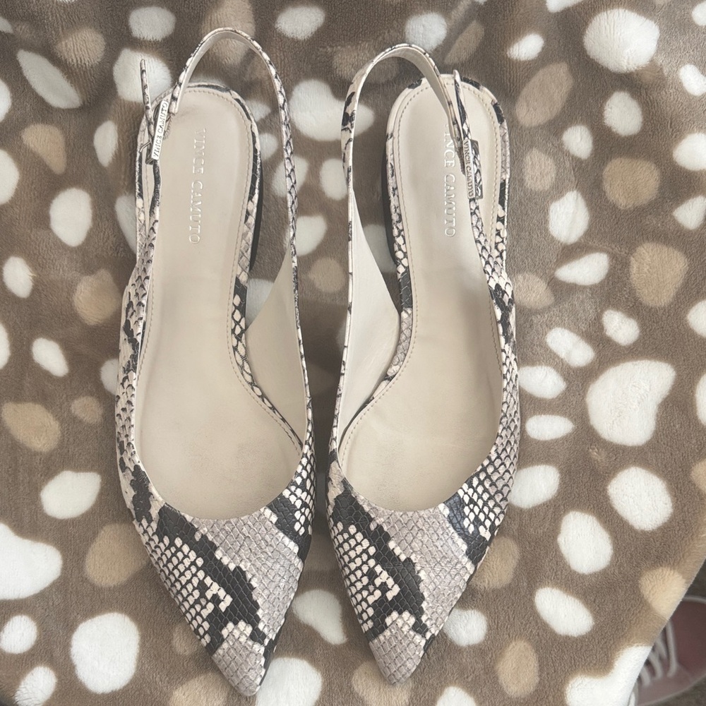 Vince Camuto Neutral Snake-Print Pointed Slingback Flats